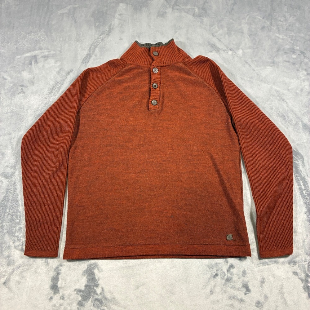 Smartwool Sweater Mens Medium Orange 100% Merino Wool Pioneer Ridge 1/4 Button